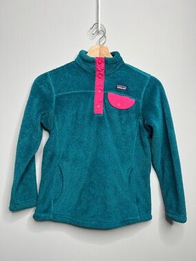 Patagonia Re-Tool Snap-T Pullover Girls Size 10 (M) Blue Green Pink
